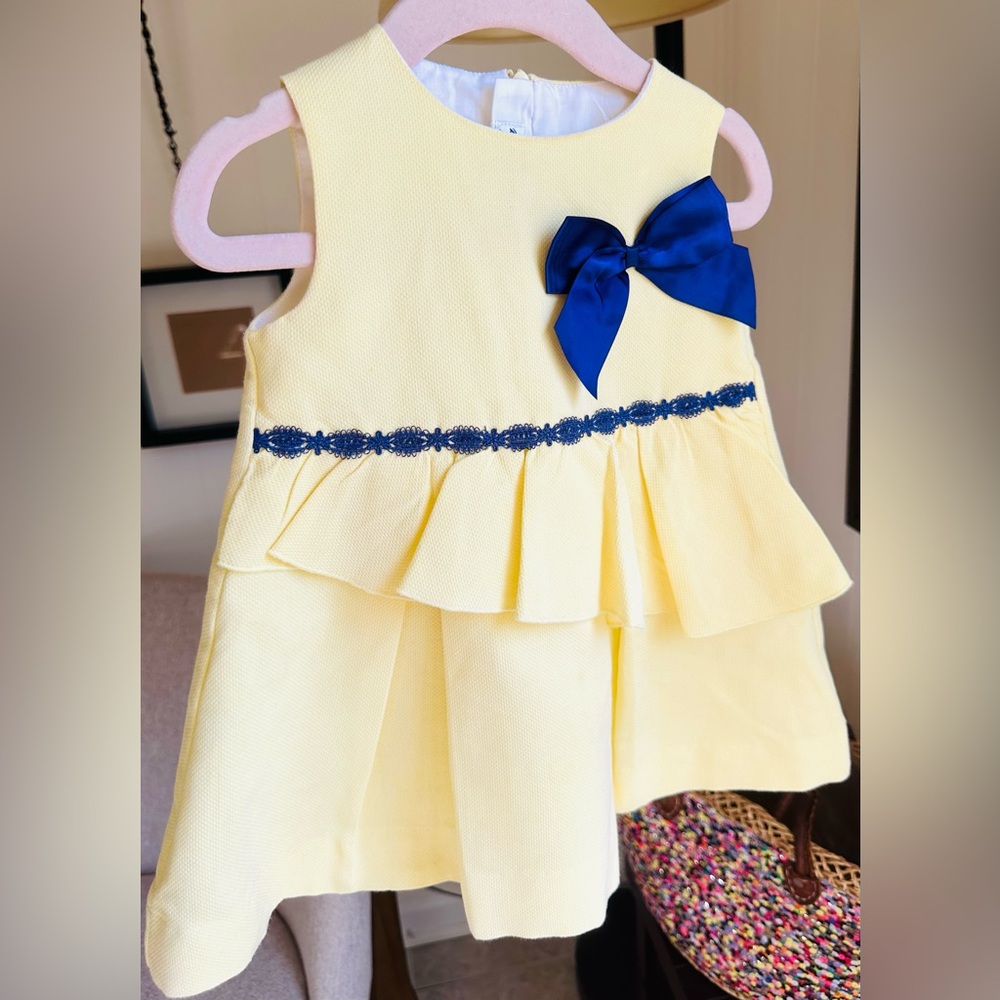 Yellow and Blue Kids Dress with Bow